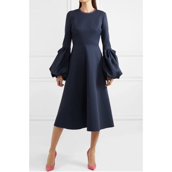 NWT ROKSANDA Aylin Crepe Bell Sleeve Midi Dress Ink Navy Blue Size 8 UK $1,730 - Picture 1 of 6
